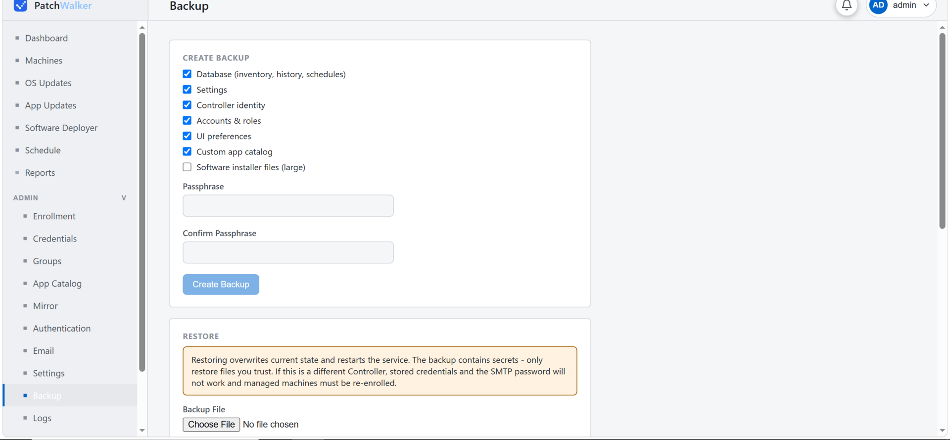 Encrypted scheduled backup configuration